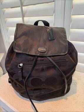 Coach Black Signature Nylon Drawstring Backpack